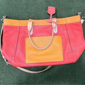 Cole Haan Orange Yellow and Peach Pebbled Leather Tote Bag